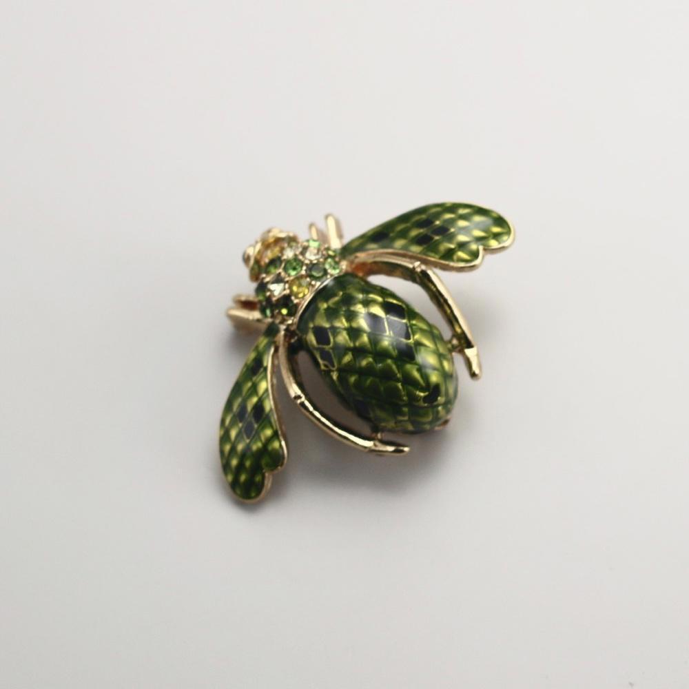 Joan Rivers Crystal Enamel Green Python Snake Skin Effect Bee Brooch